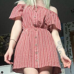 Justify Striped Coral Off-The-Shoulder Mini Dress